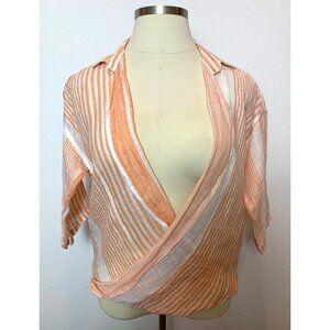 Saratoria Saracena Orange & White Striped 100% Linen wrap Blouse Size M/L